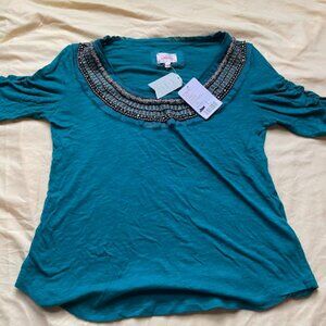 Anthropologie Deletta | Embellished Scoop Neck Top | Teal | NWT